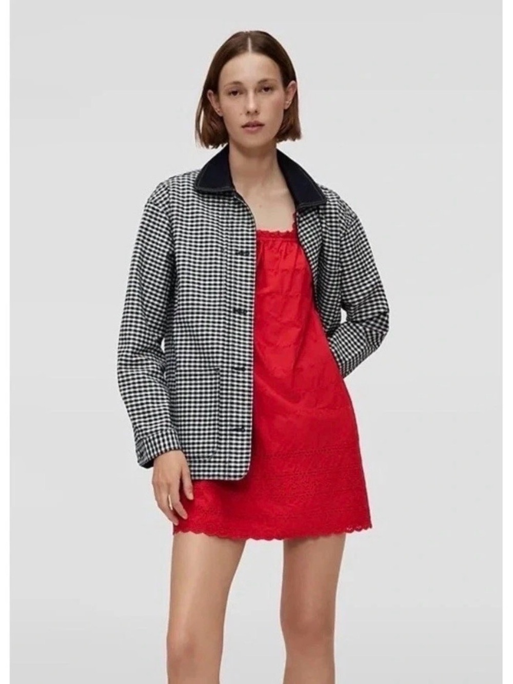 GAP Doen Black & White Gingham Utility Barn Jacket XXS